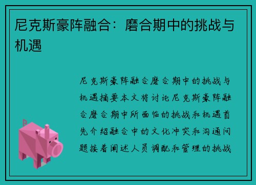 尼克斯豪阵融合：磨合期中的挑战与机遇